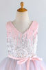Charger l&#39;image dans la galerie, V Neck Pink Flower Girl Robe avec paillettes