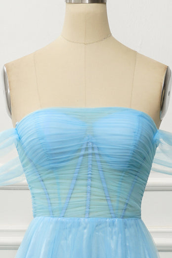 Une ligne de l’épaule Corset bleu robe de Soirée avec volants