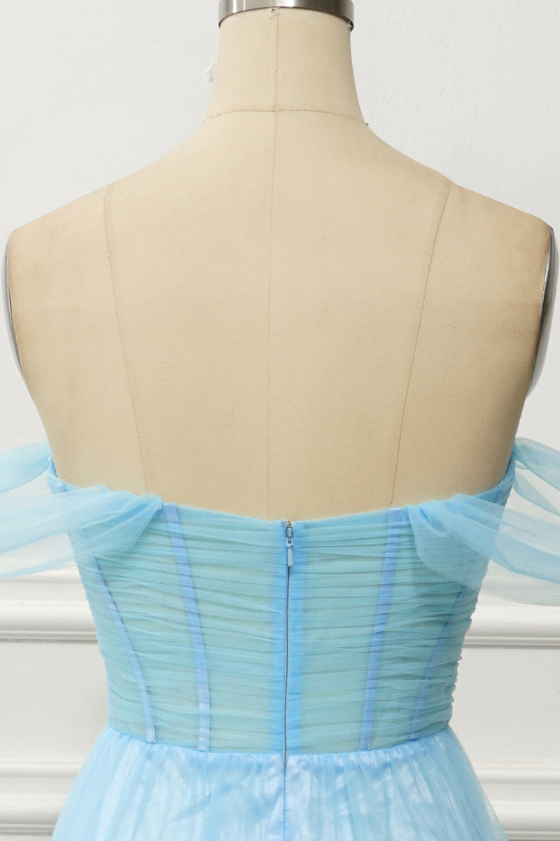 Charger l&#39;image dans la galerie, Une ligne de l’épaule Corset bleu robe de Soirée avec volants