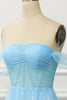 Charger l&#39;image dans la galerie, Une ligne de l’épaule Corset bleu robe de Soirée avec volants