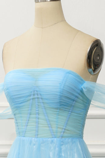 Une ligne de l’épaule Corset bleu robe de Soirée avec volants