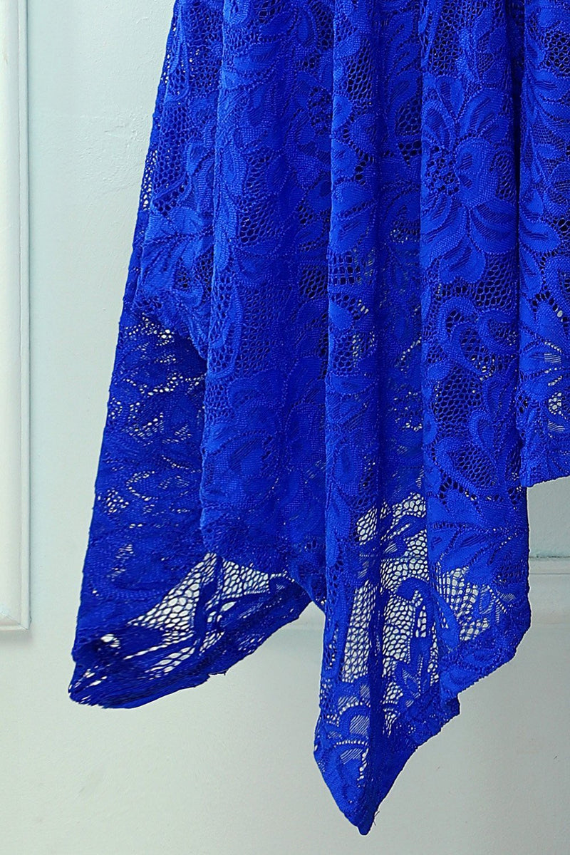 Charger l&#39;image dans la galerie, Robe asymmétique en dentelle bleue royale