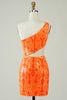 Charger l&#39;image dans la galerie, Robe de cocktail orange à paillettes à paillettes avec vidange