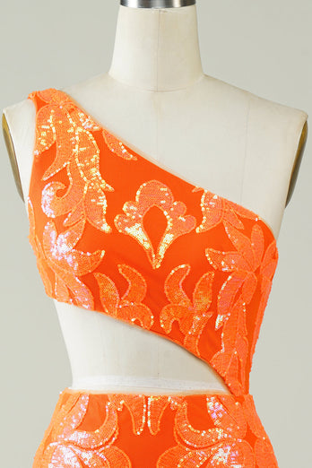 Robe de cocktail orange à paillettes à paillettes avec vidange