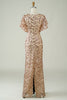 Charger l&#39;image dans la galerie, Paillettes Champagne Robe longue de Soirée avec dos fendu