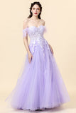 Une robe de bal longue longue Sweetheart Purple avec des appliques