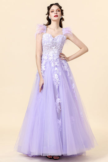 Une robe de bal longue longue Sweetheart Purple avec des appliques