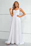 Spaghetti blanc Straps Bowknot Robe de bal avec fente