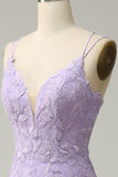 Bretelles Spaghetti Sirène Violet Long soirée Robe avec Appliques