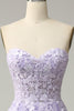 Charger l&#39;image dans la galerie, Une ligne de bretelles spaghetti longue robe de soirée violette avec appliques