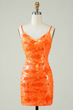 Robe de cocktail moulante à paillettes orange avec dos sans dos