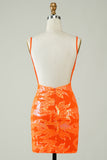 Robe de cocktail moulante à paillettes orange avec dos sans dos