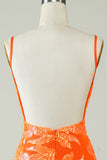 Robe de cocktail moulante à paillettes orange avec dos sans dos