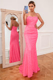 Hot Pink Sequin Spaghetti Straps Robe de bal