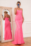 Hot Pink Sequin Spaghetti Straps Robe de bal