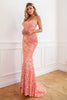 Charger l&#39;image dans la galerie, Sirène Spaghetti Sangles Coral Sequins Robe de bal