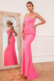 Hot Pink Sequin Spaghetti Straps Robe de bal