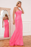 Hot Pink Sequin Spaghetti Straps Robe de bal