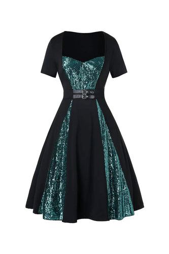 Sweetheart Green Sequins Robe swing à manches courtes
