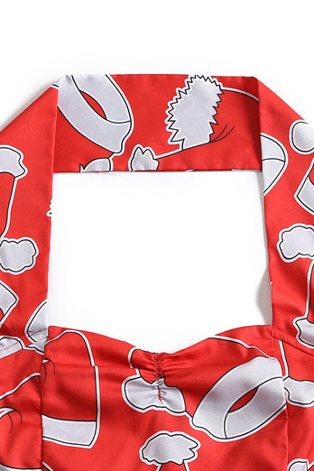 Halterneck Santa Print Robe de Noël rouge