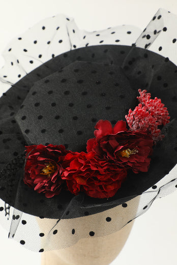Chapeau haut de forme d’Halloween noir avec des fleurs