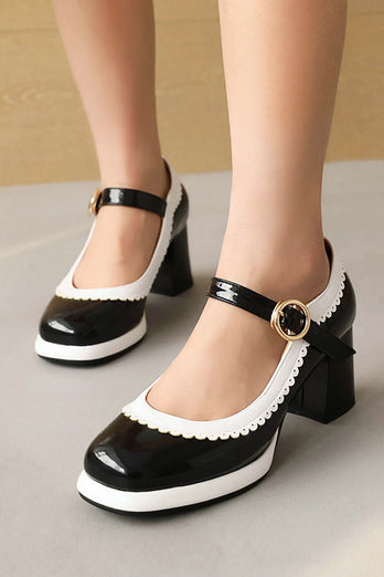 Chaussures à orteils ronds noirs avec sangle réglable
