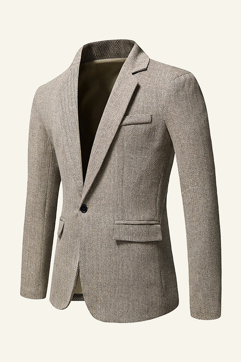 Charger l&#39;image dans la galerie, Khaki Revers cranté Tweed Blazer de mariage pour hommes