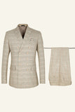 Khaki Pinstripes Peak Lapel 2 pièces Hommes Costumes de mariage