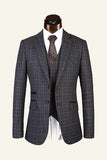 Bleu foncé Plaid Tweed 3 pièces Hommes Costumes de mariage