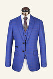 Bleu foncé Plaid Tweed 3 pièces Hommes Costumes de mariage