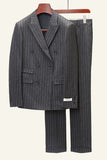 Gris foncé Tweed Pinstriped 2 pièces Hommes Costumes de mariage