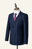 Costume 3 pièces à rayures bleu foncé double poitrine pour homme