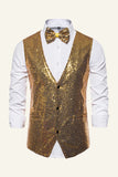 Sparkly Golden Lapel Sequins Giet pour homme avec nœud papillon