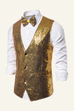 Sparkly Golden Lapel Sequins Giet pour homme avec nœud papillon