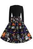 Halloween Print Robe Vintage Manches Longues