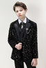 Charger l&#39;image dans la galerie, Revers noir étincelant à encoches Paillettes Ensemble de costume formel 3 pièces pour garçons