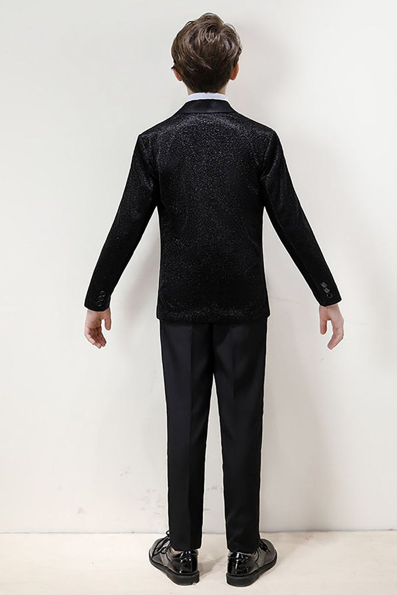 Charger l&#39;image dans la galerie, Ensemble de costume formel 3 pièces pour garçons noirs à poitrine unique étincelant