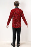 Sparkly Red Sequins Boys' 3 Piece Ensemble de costume formel pour garçons