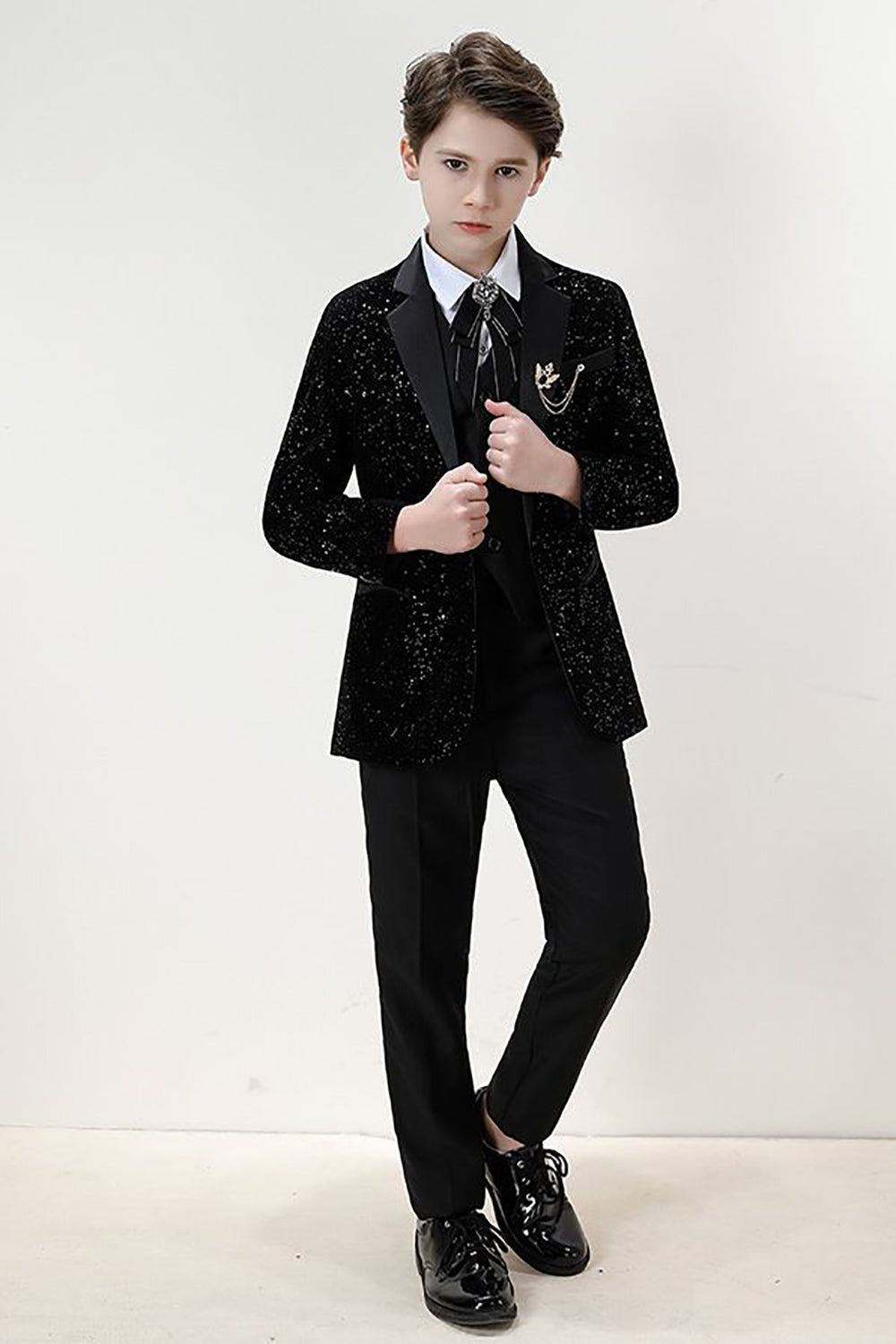Sparkly Black Slim Fit Ensemble de costume formel 3 pièces pour garçons