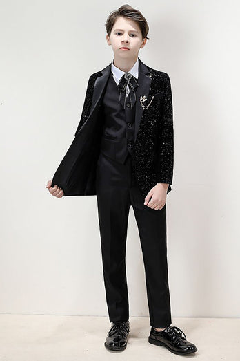 Sparkly Black Slim Fit Ensemble de costume formel 3 pièces pour garçons
