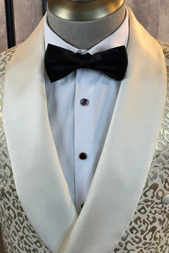 Paillettes Blanc Jacquard 2 pièces Hommes Costumes avec ceinture