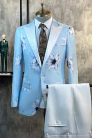 Fleuri bleu clair Peak Lapel 2 pièces costumes pour hommes