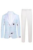 Light Blue Peak Lapel 2 pièces Floral Men’s Prom Suits