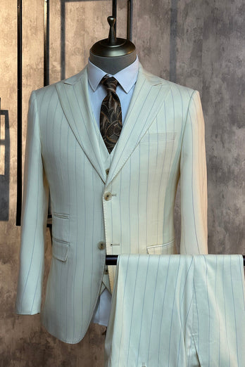 Blanc Pinstriped 3 pièces Costume Homme