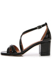 Sandales noires à talons blocs et brides croisées