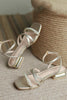 Charger l&#39;image dans la galerie, Golden Ankle Strappy Pearls Low Heel Sandal