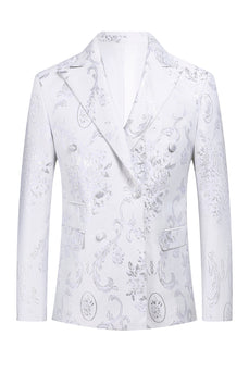Blanc Floral Jacquard Peak Revers Hommes Costumes de bal