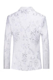 Blanc Floral Jacquard Peak Revers Hommes Costumes de bal