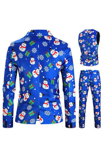 Costumes de Noël 3 pièces imprimés bonhomme de neige bleu pour hommes
