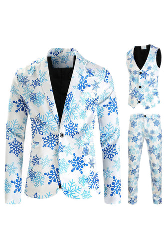 Flocon de neige bleu clair imprimé 3 pièces Noël costumes pour hommes